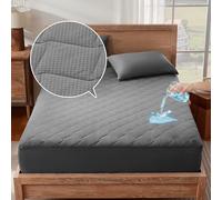 Sonvie - Protector de colchón impermeable tamaño King, 38 cm, extra profundo, protector de cama impermeable, cubrecolchón fino, funda suave y silenciosa, 150 x 200 + 38 cm, color gris