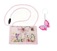 Sonwaha Cartera Niño,Cordón para el Cuello y Llavero Monedero Plegable Monedero Multifunción para Niñas Billetera pequeña Regalo de cumpleaños Regalo para el Regreso al Cole(Mariposas y Flores)