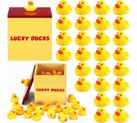 Sonwyoung Lucky Ducks para herramientas de gestión del comportamiento del frasco de aula, 35 mini patos de goma de la suerte con una caja de almacenamiento de madera, herramienta de gestión de aula de