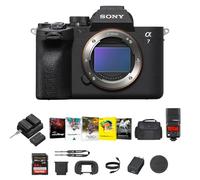 Sony Cámara a7 IV sin espejo de fotograma completo, cámara digital híbrida rápida con baterías y kit de cargador doble, kit de software Corel, flash Godox, tarjeta de memoria SDXC de 64 GB y bolsa