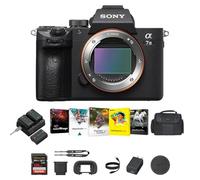 Sony Cámara sin espejo a7 III (negro) - Cámara digital de marco completo de 24 MP con baterías y kit de cargador doble, kit de software Corel, tarjeta de memoria SDXC de 128 GB y bolsa DSLR grande