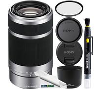 Sony E 55 - 210 mm (SEL55210) F4.5 - 6.3 OSS lente para Sony E-Mount cámaras (plata) con filtro UV, limpieza Pen & gamuza de limpieza de microfibra CS