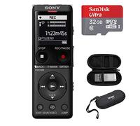 Sony ICD-UX570 Series Grabadora de voz digital (negro) con paquete USB integrado con microSD de 32 GB y funda de transporte rígida