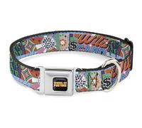 Sony Pictures Collar para Mascotas, Collar de Perro, Hebilla de cinturón de Seguridad de Metal, Logotipo de la Rueda de la Fortuna y Collage de Tarjetas Salvajes, Multicolor, 15 a 24 Pulgadas, 1.0