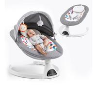 Soobaby Columpio de bebé para bebés, mecedora eléctrica para bebés, columpio portátil para bebé, niño y niña, control remoto para interiores con 5 velocidades de balanceo, música y Bluetooth, gris