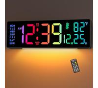 Soobest Reloj de pared digital de pantalla grande de 14.2 pulgadas con temporizador de temperatura del día de la semana, reloj LED eléctrico 8 en 1 que cambia de color para personas mayores, DST