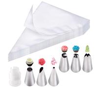 soodyoow 100 Piezas Mangas Pasteleras, Bolsas de Pastelería Mangas con 6 Boquillas Y 1 Convertidor, Mangas Pasteleras Desechables para Decoración de Cupcakes, Pastelería, Dulces, Tartas