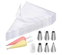 soodyoow 100 Piezas Mangas Pasteleras Desechables, Bolsas de Pastelería Mangas con 6 Boquillas Y 1 Convertidor, Mangas para Decorar Tartas para Galletas, Chocolate, Tartas, Cupcakes y Dulces
