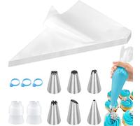soodyoow 100 Piezas Mangas Pasteleras Desechables, Manga Pastelera Profesional con 6 Boquillas y 2 Convertidor, 3 Gomas Superiores de Manga Pastelera, para Decoración de Cupcakes, Pastelería, Tartas