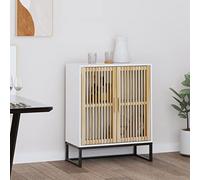 SooIarix Aparador blanco 60 x 30 x 75 cm madera con patas de hierro, espacio de almacenamiento, estante, tirador de puerta, se puede cerrar para el hogar, cocina, oficina, pasillo, sótano
