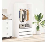 SooIarix Armario blanco brillante de madera 100 x 50 x 200 cm con 2 cajones, barra grande y estante, armario para dormitorio y vestidor