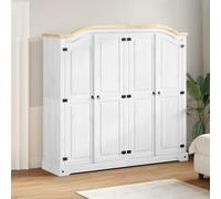 SooIarix Armario Corona Blanco de pino macizo 194 x 52 x 186 cm con asa de metal, amplio espacio de almacenamiento, armario para dormitorio, armario con estante, barra y estantería