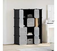 SooIarix Armario modular con 9 compartimentos, 109 x 36,5 x 143 cm, color blanco y negro, de plástico con barra para guardarropa, estante para dormitorio y vestidor