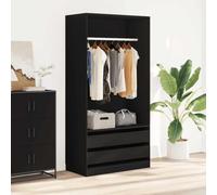 SooIarix Armario negro de madera 100 x 50 x 200 cm con 2 cajones, compartimento grande y barra, armario para almacenamiento en el dormitorio o vestidor