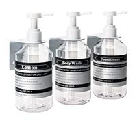 SOOKDEO Botella dispensadora para baño o Cocina, rellenable para champú, acondicionador, jabón de Manos, loción, Aceite, jabón de Ducha, Botellas con Bomba, 17 oz, 500 ml, Paquete de 3