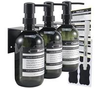 SOOKDEO Dispensador Botella Baño Cocina Recargable para Champú Acondicionador Mano Jabón Loción Aceite Ducha con Bomba y Etiquetas Impermeables, 500ml, 3 Pack (Jade, con Montaje en Pared)