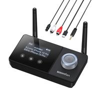 SOOMFON Transmisor Receptor Bluetooth 5.3, 3 en 1 Adaptador Bluetooth Audio, Receptor Bluetooth AUX Doble Conexión Larga Alcance 30 m, Emisor Bluetooth para TV/Auriculares/Sistemas de Sonido y más