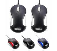 SOONGO - Paquete de 2 ratones USB ergonómicos ópticos con cable para oficina y hogar, compatible con computadora, portátil, PC, escritorio, color plateado