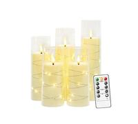 SOONHUA Juego de 5 velas LED con cadena de luces integradas, velas a pilas con mando a distancia y temporizador, velas de llama móviles para decoración navideña del hogar, color blanco