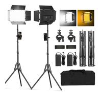 Soonpho 2-Pack Bi LED Panel Luz de Vídeo Set con Barn Door 2500-6500K Regulable 20W de Light de Iluminación de Estudio de Fotografía con Trípode y Soporte para Teléfono Móvil para Vídeo Youtube Live