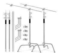 Soonpho 2-Pack C Stand 100% Acero Inoxidable Heavy Duty Soporte C Trípode para Softbox Reflectores Plata 330cm Ajustables Fotografía Soporte en C para Godox AD200 Pro SK400II Aputure 120D