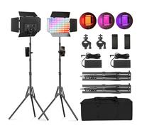 Soonpho 2-Pack RGB LED Vídeo Luz Conjunto de Panel con Barn Door 2500-8500K Dimmable 20W Light Iluminación de Estudio de Fotografía con 1.6m Trípode y Soporte de Teléfono Móvil para Video YouTube Live