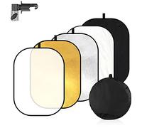 Soonpho Reflector Plegable 5 en 1,Reflector Fotográfico,Difusor Ovalado,60 x 79 Pulgadas,150 x 200 cm,Oro,Plata, Negro, Transparente,Blanco con Clip y Bolsa para iluminación Exterior de Estudio