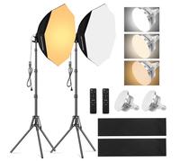 Soonpho Set de Softbox Octágono para Estudio Fotográfico, 55cm con Soportes de Luz, 3000-6000K Luces para Vídeo y Retratos, 2x85W