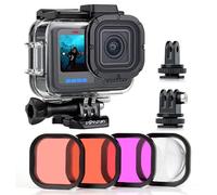 SOONSUN Funda Impermeable para GoPro Hero 12/11/10/9, Color Negro con 4 filtros de Buceo, 60 m, Carcasa subacuática para GoPro Hero 9 10 11 12 Negro con Rojo, Rojo Claro, Magenta, 5 filtros Macro