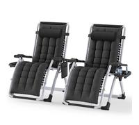 Soontrans 2pcs Tumbonas Jardin Exterior con Cojín, Tumbona Plegable con Portavasos y Reposacabezas ExtraíBle,Respaldo Ajustable, Silla Reclinable para Playa y Jardín y Camping, Carga de 120 KG (negro)