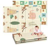 Soontrans Alfombrilla para gatear para bebé, plegable, 180 x 120 x 1 cm, alfombrilla de juego para bebés, doble cara, espuma mate, impermeable, portátil, con bolsa de almacenamiento (bosque/animales)