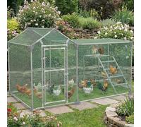 Soontrans Gallinero de 2 x 1 x 1,5 m, recinto combinado para gallinero con salida para retirada y juegos, acero galvanizado, lona de techo, malla de alambre y puerta, recinto para jardín