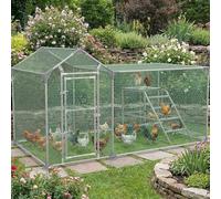 Soontrans Gallinero de 3 x 1 x 1,5 m, recinto combinado para gallinero con salida para retirada y juegos, acero galvanizado, lona de techo, malla de alambre y puerta, recinto para gallinas para jardín