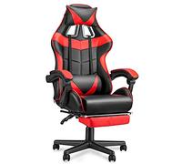 Soontrans Silla Gaming, Sillas Gaming Ergonómica con Reposapiés & Reposacabeza & Cojín Lumbar, Reposabrazos Tapizados, Reclinable, Silla Gamer para Youtube Livestreaming Xbox (Rojo)