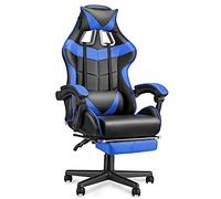Soontrans Silla Gaming, Sillas Gaming Ergonómica con Reposapiés & Reposacabeza & Cojín Lumbar, Reposabrazos Tapizados, Reclinable, Silla Gamer para Youtube Livestreaming Xbox (Azul)