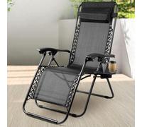 Soontrans Tumbona reclinable para disfrutar de la ingravidez, reclinable con posiciones ajustables sin niveles, reposacabezas y soporte para bebidas, de acero y funda textil (antracita)