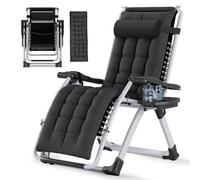 Soontrans Tumbonas Jardin Exterior con Cojín, Tumbona Plegable con Portavasos y Reposacabezas ExtraíBle,Respaldo Ajustable, Silla Reclinable para Playa y Jardín y Camping, Carga de 120 KG (Negro)