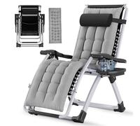 Soontrans Tumbonas Jardin Exterior con Cojín, Tumbona Plegable con Portavasos y Reposacabezas ExtraíBle,Respaldo Ajustable, Silla Reclinable para Playa y Jardín y Camping, Carga de 120 KG (Gris claro)