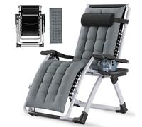 Soontrans Tumbonas Jardin Exterior con Cojín, Tumbona Plegable con Portavasos y Reposacabezas ExtraíBle,Respaldo Ajustable, Silla Reclinable para Playa y Jardín y Camping, Carga de 120 KG (Gris)