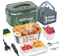 SOOOEC Fiambrera eléctrica de 100 W, 3 en 1, portátil, fiambrera de acero inoxidable extraíble, 12 V/24 V/220 V, para coche/camión/oficina, con bolsa aislante y esponja (Verde, 1.8 L)