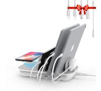 SooPii Estación de Carga con Base de Carga inductiva inalámbrica de 10 W y Puerto PD USB-C de 25 W para tabletas, lPad, lPhone, teléfonos, 5 Cables incluidos