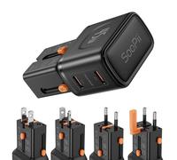 SooPii GAN Cargador Universal de Pared, Adaptador Internacional de Viaje, 45W PD, Compatible con iPhone 16/15, Galaxy S25/S24, iPad