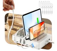 SooPii HomeHub H1 Estación de Carga 60W para Varios Dispositivos, Blanco | Cargador Rápido 6 Puertos, Cables Retráctiles (4*C+2*iP), Organizador Anti-enredos para iPhone 17/16, Samsung, Tablet