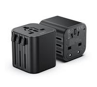 SooPii Paquete de 2 Adaptadores Universales de Viaje Globales, Adaptador de Enchufe con Tomas de Corriente CA, Pequeño Enchufe Internacional para EU, UK, USA, Canadá, Australia, Irland 200+ Países