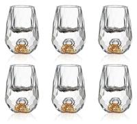 Soopiiso Juego de 6 vasos de cristal de 15 ml, decorados con copos de hoja de oro de 24 quilates, sin plomo, vasos de chupito dorados, vasos de chupito de tequila