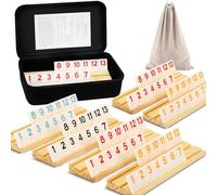 Soopotay Juego de Rummy para 6 Jugadores, 160 Azulejos de Melamina, 6 Soportes de Madera, Funda Portátil de, Bolsa con Cordón, Juegos de Mesa para Adultos/Viajes, Rellenos de Cesta de Pascua