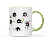 Soot Sprites,Taza de café con diseño de anime, manga, cine, estudio, susuwatari, espíritus vecinos, regalo de regalo, apta para lavavajillas y microondas (mango verde claro, Prime)