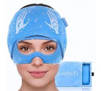Soothefy Gorro de alivio de migraña - Máscara de ojos deslizante integrada - Gorra de alivio natural de dolor de cabeza por tensión - Elegible por FSA HSA - Tapa de hielo de compresión de 360° para