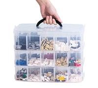 Sooyee Caja de almacenamiento de 3 capas para cosas y manualidades con 30 compartimentos ajustables para organizar cinta washi, accesorios de bordado, bobinas de hilos, juguetes para niños, esmalte de