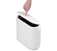 Sooyee Cubo de basura rectangular de plástico de 10 litros con tapa tipo prensa, contenedor de basura de 2.4 galones para baño, tocador, dormitorio, cocina, sala de manualidades, oficina (blanco